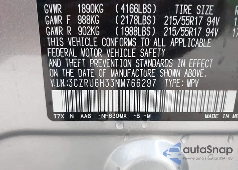 2022 Honda Hr-V Awd Lx из США, поврежденный, VIN 3CZRU6H33NM766297